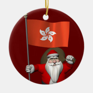 Santa Claus With Ensign Of Hong Kong Ceramic Ornament