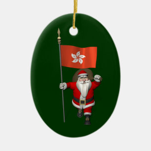 Santa Claus With Ensign Of Hong Kong Ceramic Ornament