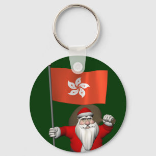 Santa Claus With Ensign Of Hong Kong Keychain