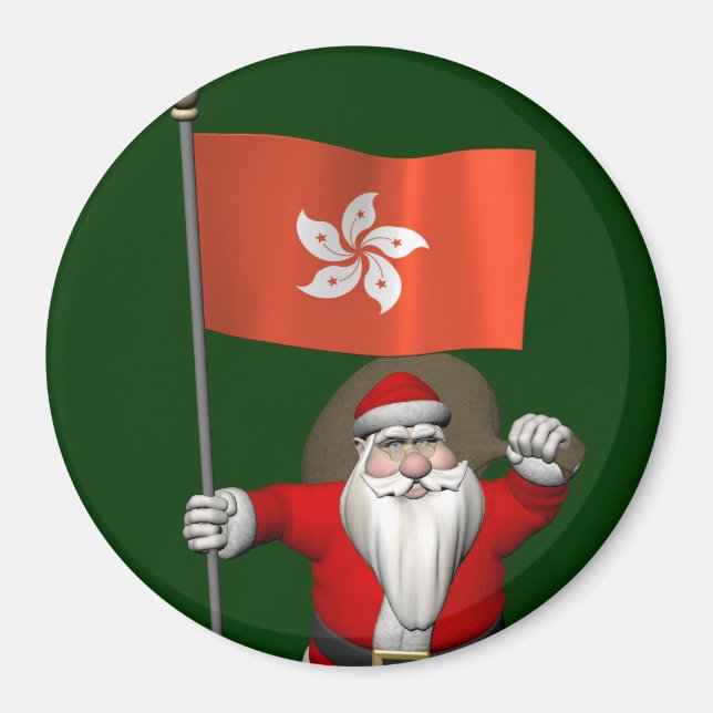 Santa Claus With Ensign Of Hong Kong Magnet (Front)