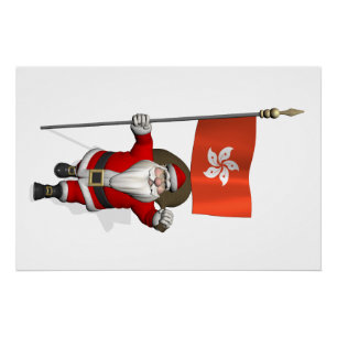Santa Claus With Ensign Of Hong Kong Poster