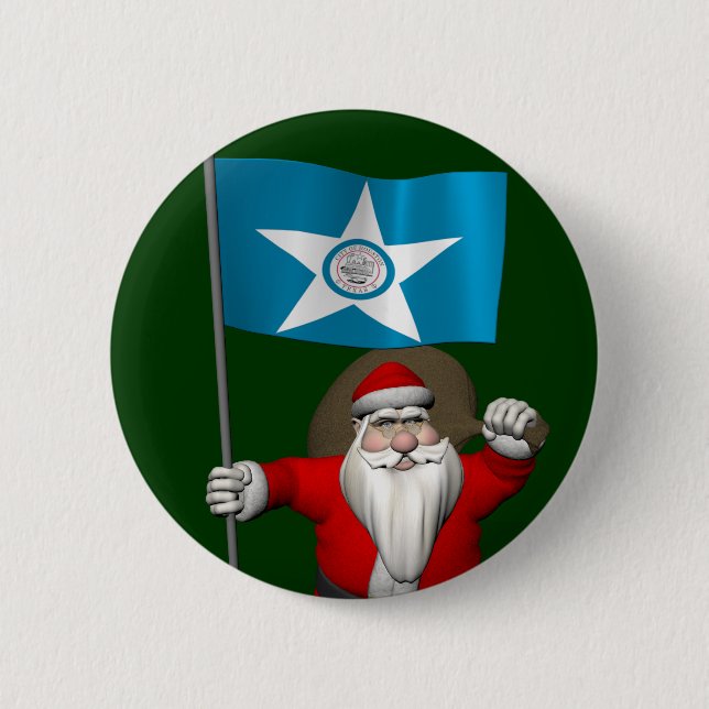 Santa Claus With Ensign Of  Houston 2 Inch Round Button (Front)
