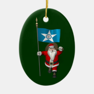 Santa Claus With Ensign Of Houston Ceramic Ornament