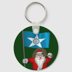 Santa Claus With Ensign Of Houston Keychain