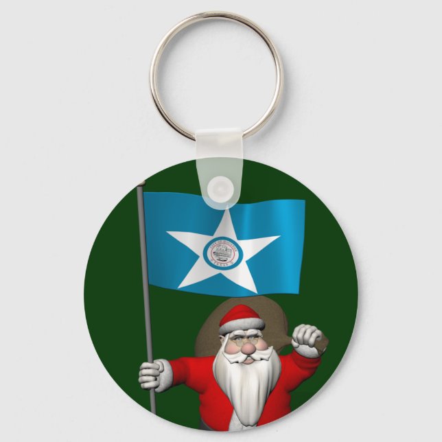 Santa Claus With Ensign Of  Houston Keychain (Front)