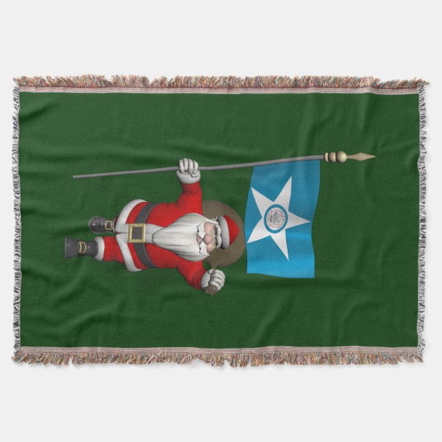 Santa Claus With Ensign Of  Houston Throw Blanket (Front)