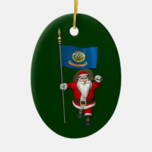 Santa Claus With Ensign Of  Idaho Ceramic Ornament