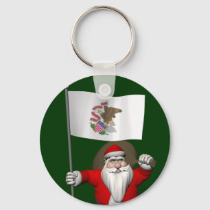 Santa Claus With Ensign Of Illinois Keychain