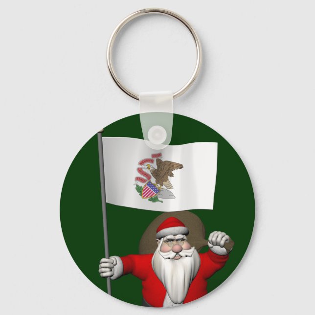 Santa Claus With Ensign Of Illinois Keychain (Front)
