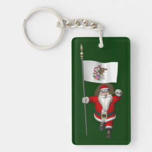 Santa Claus With Ensign Of Illinois Keychain