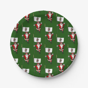 Santa Claus With Ensign Of Illinois Paper Plate