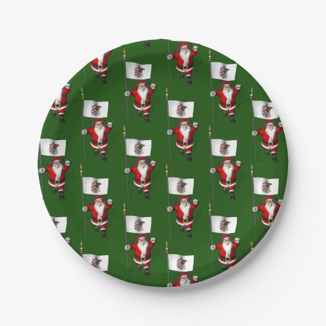 Santa Claus With Ensign Of Illinois Paper Plate (Front)