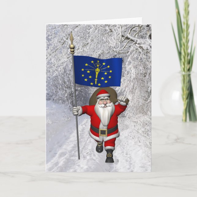 Santa Claus With Ensign Of Indiana Holiday Card (Front)