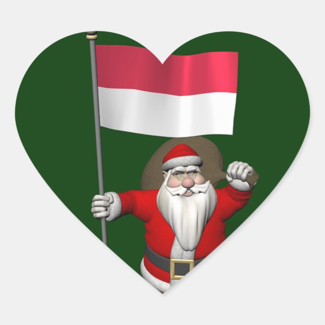 Santa Claus With Ensign Of Indonesia Heart Sticker (Front)