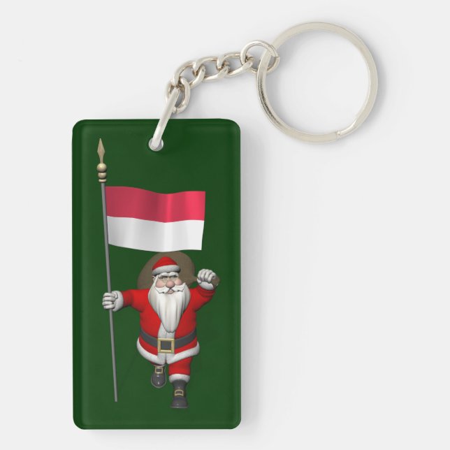 Santa Claus With Ensign Of Indonesia Keychain (Back)