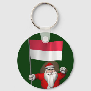 Santa Claus With Ensign Of Indonesia Keychain