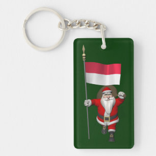 Santa Claus With Ensign Of Indonesia Keychain