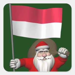 Santa Claus With Ensign Of Indonesia Square Sticker