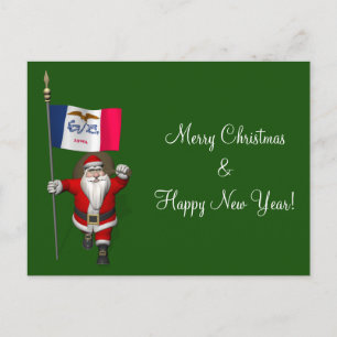Santa Claus With Ensign Of Iowa Holiday Postcard