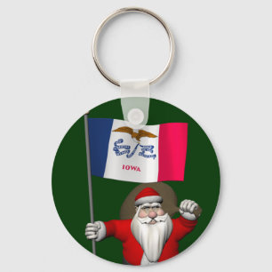 Santa Claus With Ensign Of Iowa Keychain