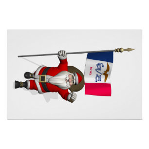 Santa Claus With Ensign Of Iowa Poster
