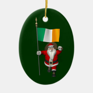 Santa Claus With Ensign Of Ireland Ceramic Ornament