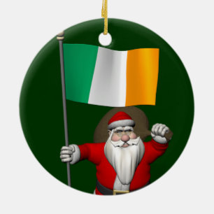 Santa Claus With Ensign Of Ireland Ceramic Ornament