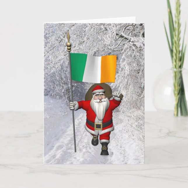 Santa Claus With Ensign Of Ireland Holiday Card (Front)