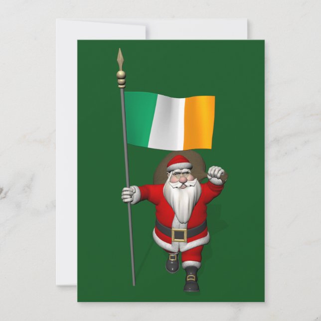 Santa Claus With Ensign Of Ireland Holiday Card (Front)