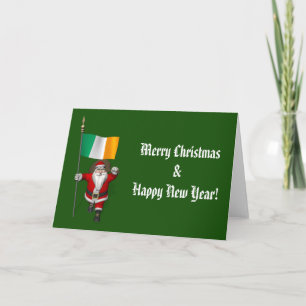 Santa Claus With Ensign Of Ireland Holiday Card