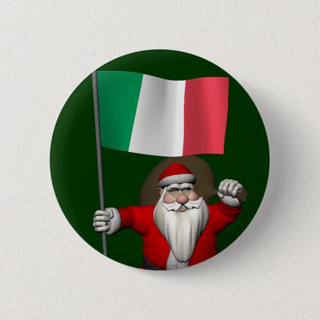 Santa Claus With Ensign Of Italy 2 Inch Round Button (Front)