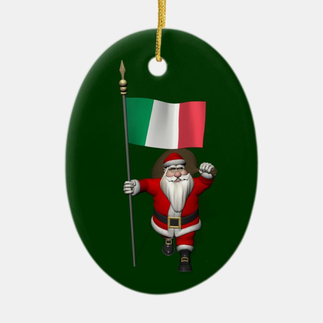 Santa Claus With Ensign Of Italy Ceramic Ornament (Front)