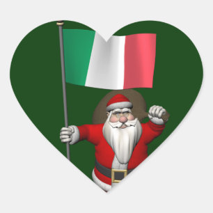 Santa Claus With Ensign Of Italy Heart Sticker