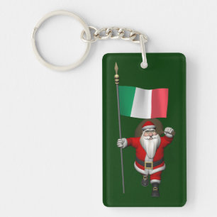 Santa Claus With Ensign Of Italy Keychain