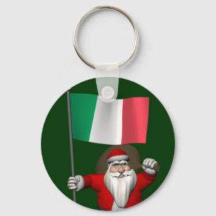 Santa Claus With Ensign Of Italy Keychain