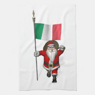 Santa Claus With Ensign Of Italy Kitchen Towel