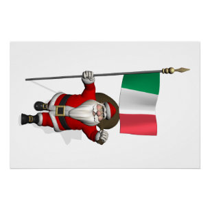 Santa Claus With Ensign Of Italy Poster