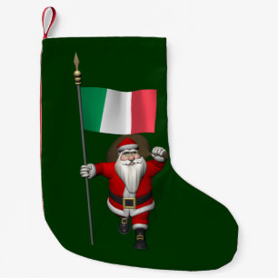 Santa Claus With Ensign Of Italy Small Christmas Stocking