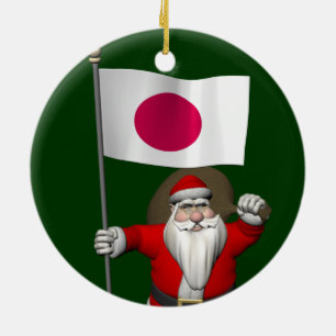 Santa Claus With Ensign Of Japan Ceramic Ornament