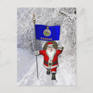 Santa Claus With Ensign Of Kansas Holiday Postcard
