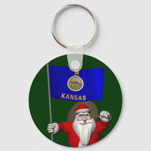 Santa Claus With Ensign Of Kansas Keychain