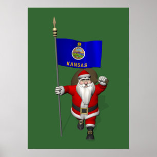 Santa Claus With Ensign Of Kansas Poster