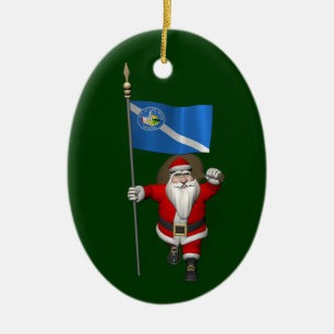 Santa Claus With Ensign Of Las Vegas Ceramic Ornament