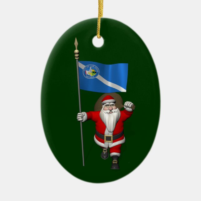 Santa Claus With Ensign Of Las Vegas Ceramic Ornament (Front)