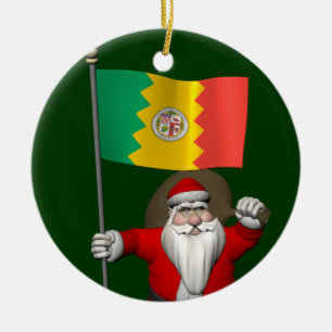 Santa Claus With Ensign Of Los Angeles Ceramic Ornament