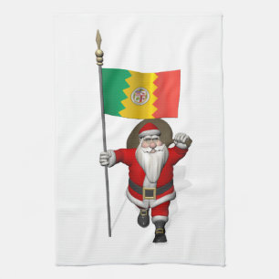 Santa Claus With Ensign Of Los Angeles Kitchen Towel