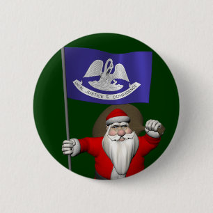 Santa Claus With Ensign Of Louisiana 2 Inch Round Button