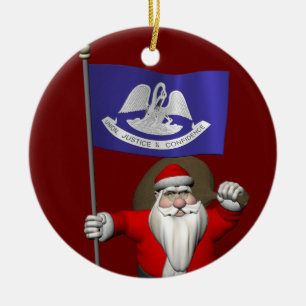 Santa Claus With Ensign Of  Louisiana Ceramic Ornament