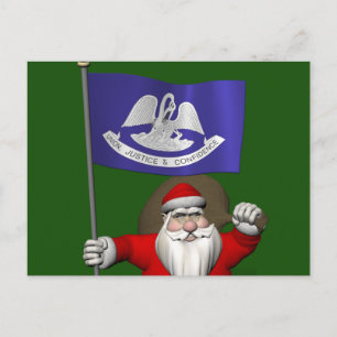 Santa Claus With Ensign Of Louisiana Holiday Postcard