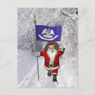 Santa Claus With Ensign Of  Louisiana Holiday Postcard